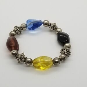 multicolor glass bead silver tone stretch bracelet